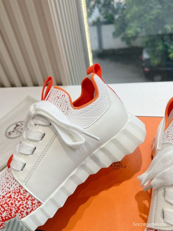 2024 Unisex Hermès white orange leather knit sneakers