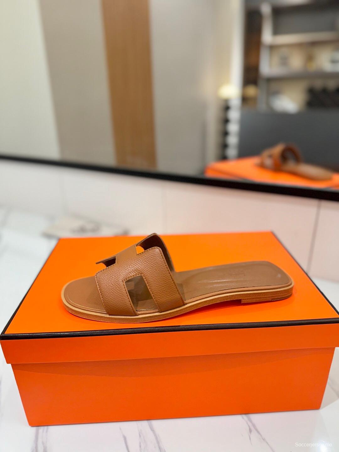 2025 Women Hermès Brown Leather Slippers