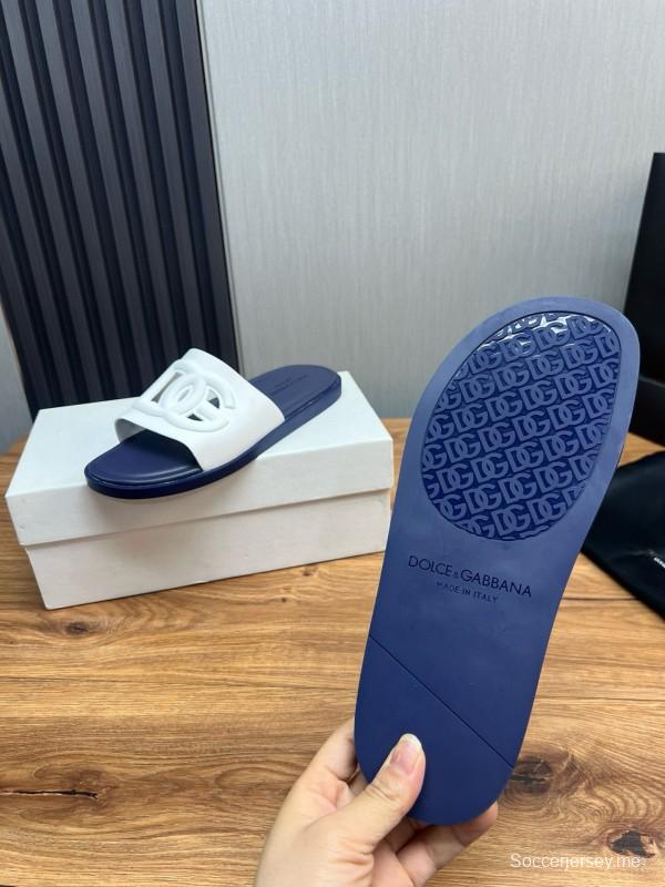 2025 Slippers Dolce & Gabbana White Navy Rubber Slippers