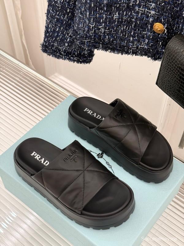 2025 Slippers Prada Black Leather Slippers