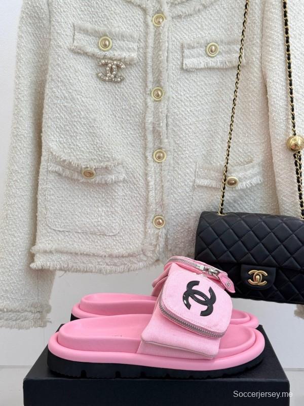2025 Women Chanel Pink Fabric Slippers KFY00220