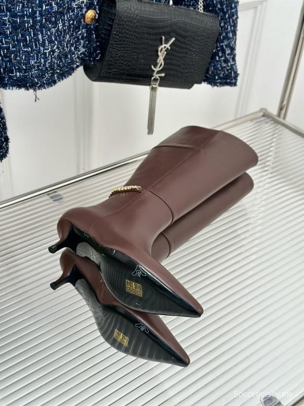 2024 Women Gucci brown calf leather boots chain MJ00550