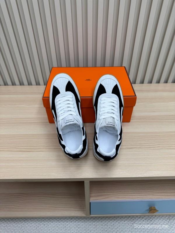 2025 Unisex Hermès White Black Suede Goat Leather Sneakers Top Version LY00310