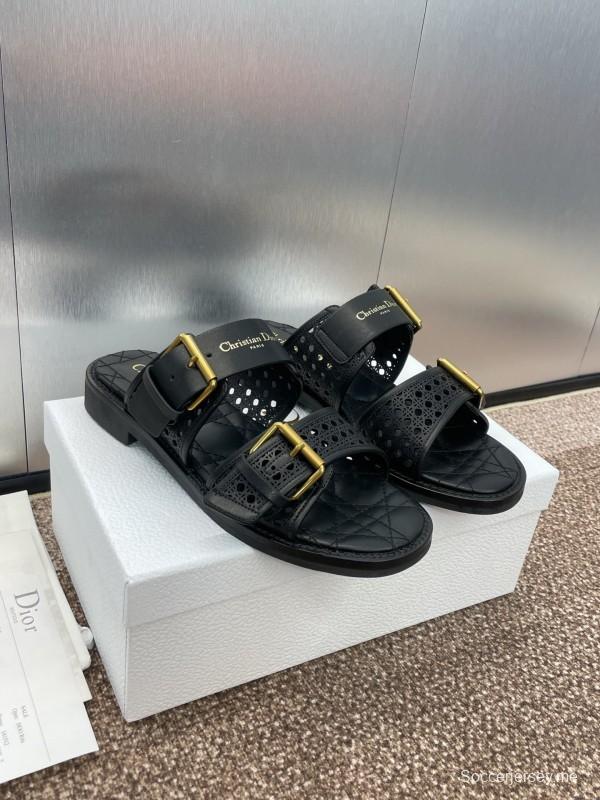 2025 Women Dior Black Leather Sandals Buckle LY00300
