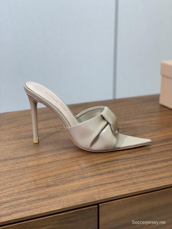 2025 Women Gianvito Rossi Beige Leather Pointed Toe High Heel Mule