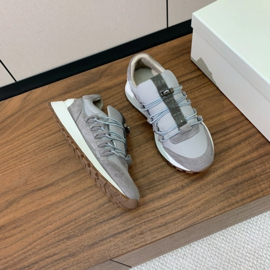 2025 Unisex Brunello Cucinelli Grey Beige Suede Leather Sneakers LY