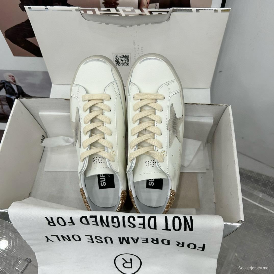 2025 Women GGDB White Grey Glitter Leather Sneakers