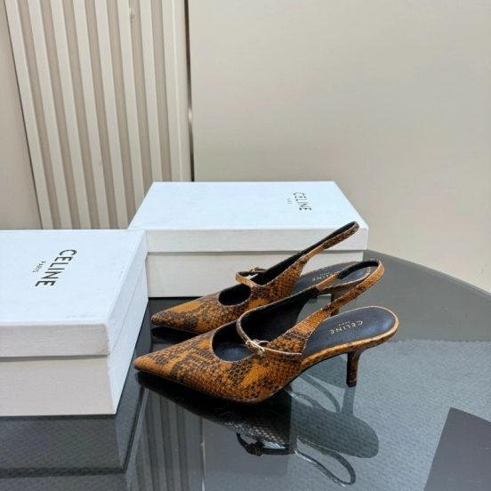 2025 Women CELINE Brown Snake Leather Slingback Pumps