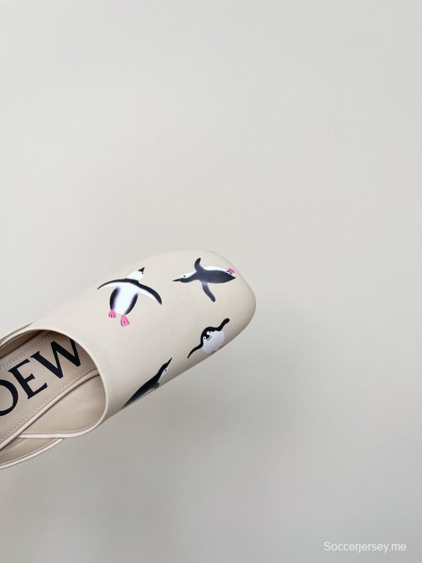 2025 Women Loewe Beige Lambskin Slippers Whale Pattern