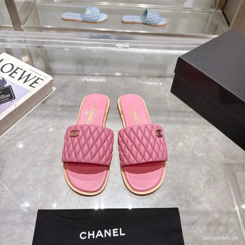 2025 Women Chanel Pink Lambskin Slippers LY00240