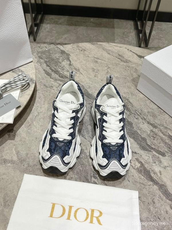 2025 Women Dior Navy White Mesh Leather Sneakers KFY00370