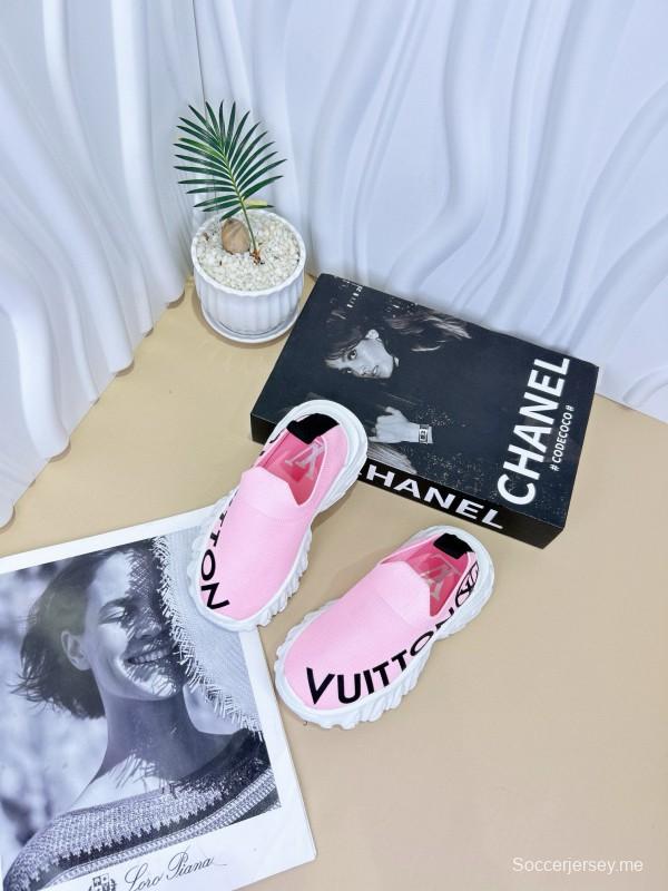 2024 Kids Louis Vuitton Pink White Black Fabric Sneakers