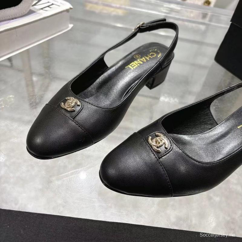 2025 Women Chanel Black Leather Slingback Pumps LY00300
