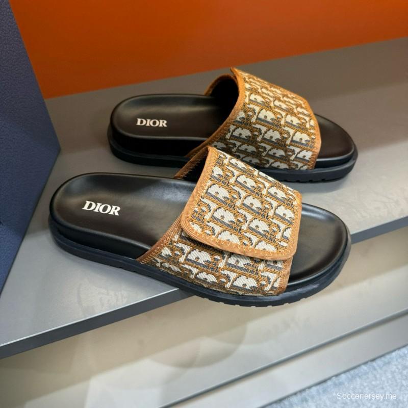 2024 Slippers Dior brown beige jacquard leather Slippers MJ00180