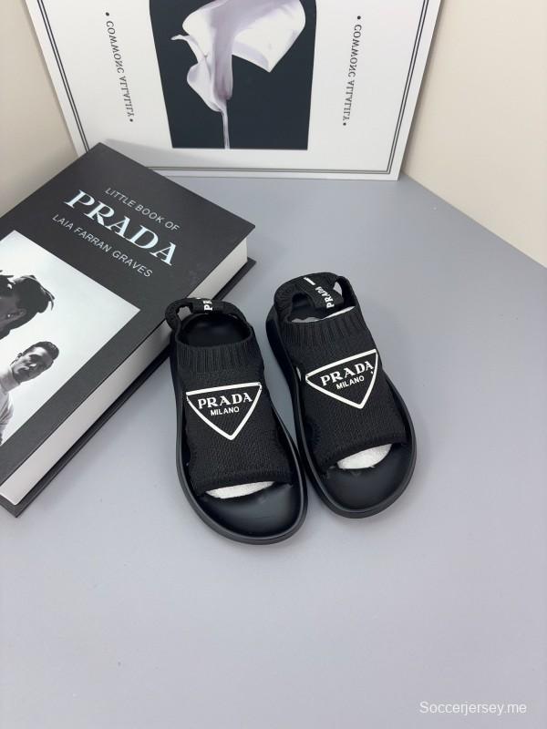 2025 Kids PRADA Black White Fabric Sandals