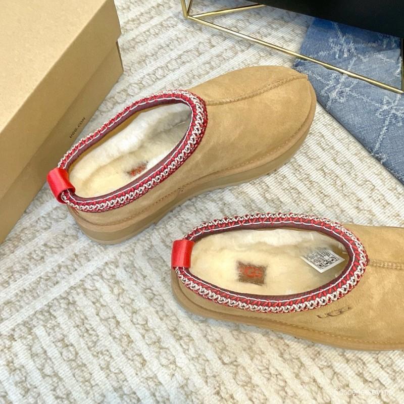 2024 Women UGG Beige Red Suede Platform Slip-On MJ00230