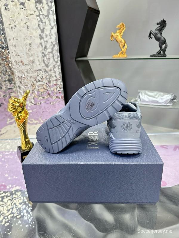 2024 Unisex Dior Stone Island Grey Mesh Tech Fabric B30 Sneakers MJ00330