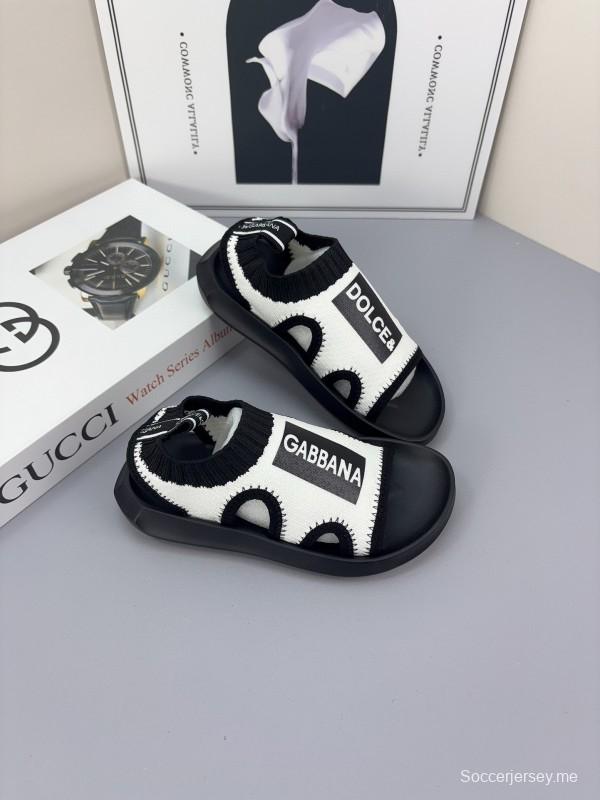 2025 Kids Dolce & Gabbana Pink Black White Knit Sandals