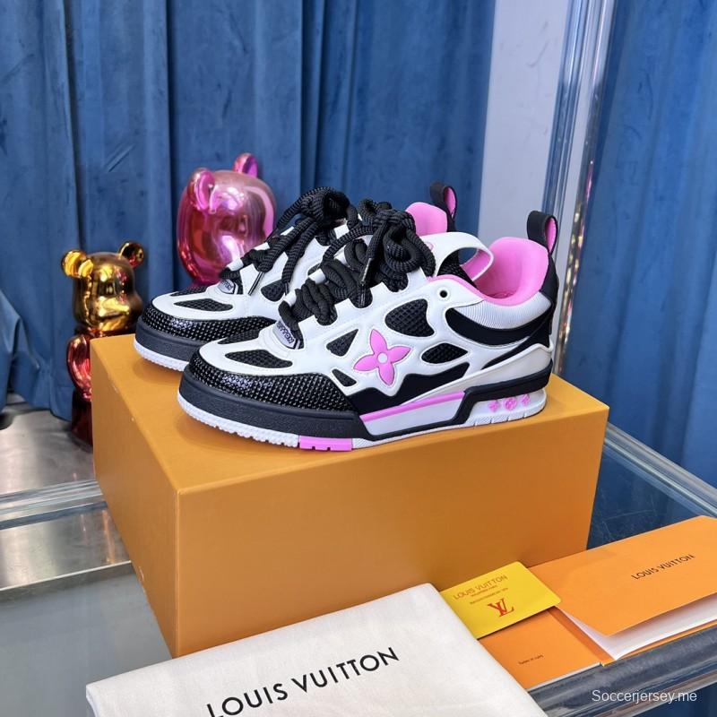 2025 Unisex Louis Vuitton White Black Pink Leather Mesh LV Trainer