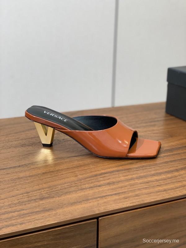 2025 Women VERSACE Brown Patent Leather Slippers