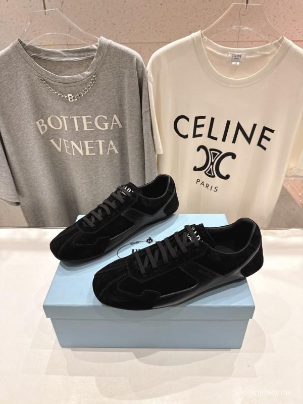 2025 Unisex Prada Black Suede Leather Casual Shoes KFY00300
