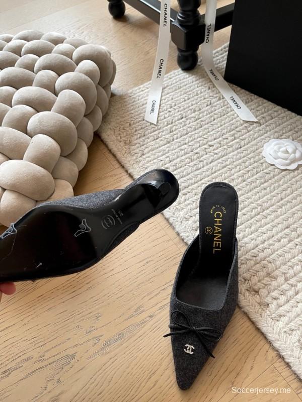 2025 Women Chanel Black Fabric Mules