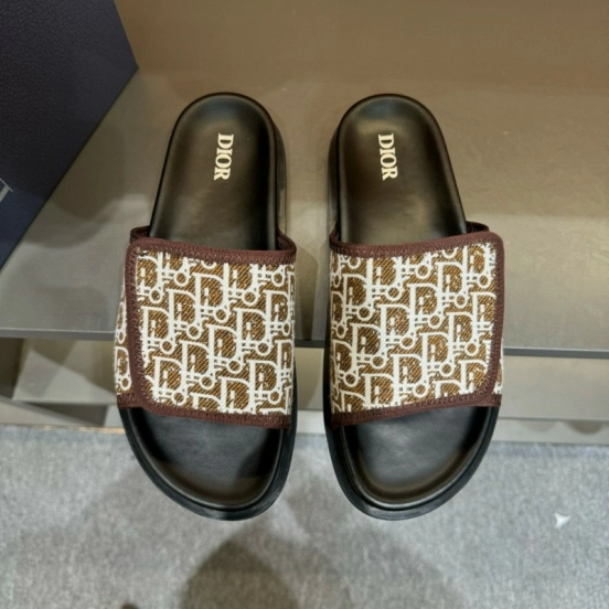 2024 Dior brown beige fabric leather Slippers MJ00180