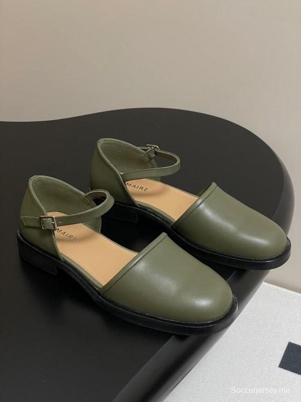 2025 Women Lemaire Green Leather Mary Jane Shoes