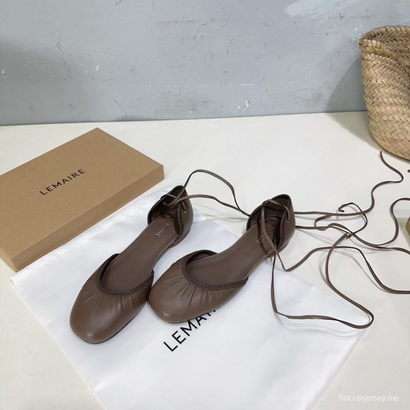 2025 Women LEMAIRE Brown Leather Ballet Flats