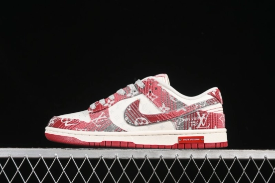 حذاء تزلج نايك SB Dunk Low LV Collaboration باللون الرمادي والأحمر والدينيم الذكرى السنوية الراقية حذاء تزلج كاجوال منخفض مخصص - SC9772-809