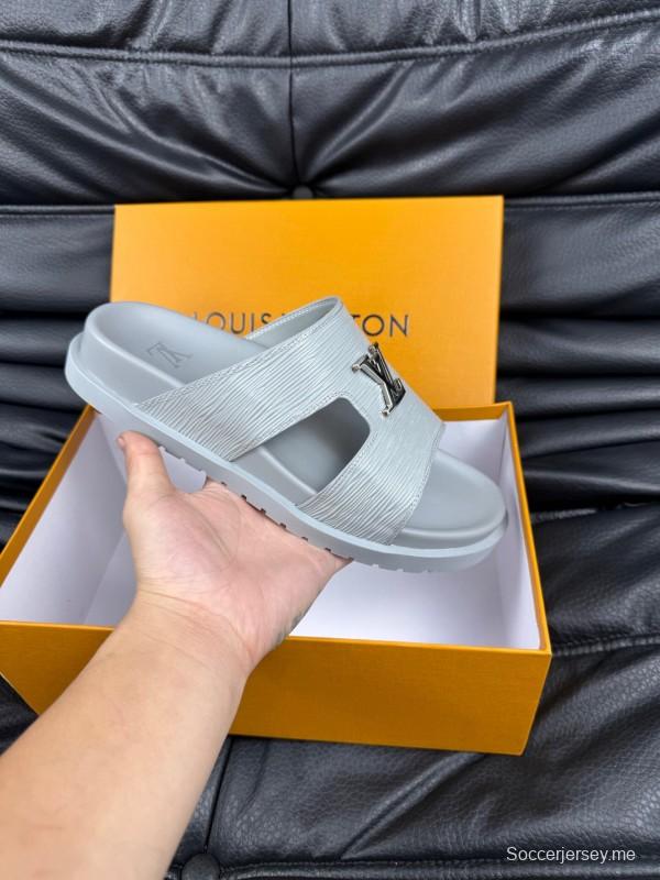 2025 Men Louis Vuitton White Leather Slippers AS00170