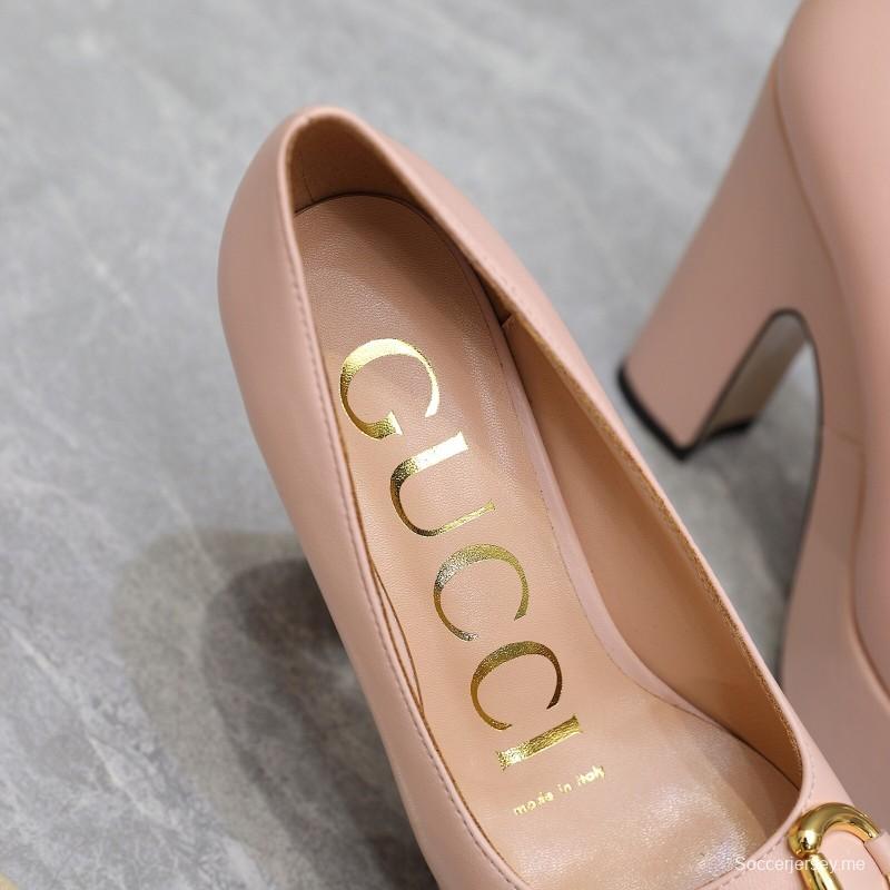 2025 Women Gucci Pink Leather Platform Pumps KFY00320