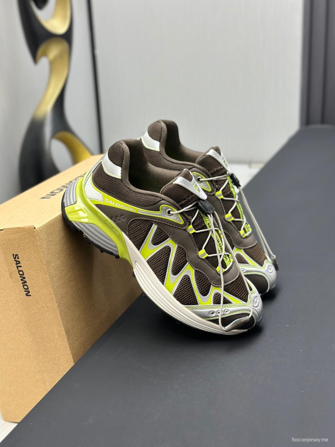 2025 Unisex SALOMON Brown White Cream Leather Mesh Sneakers AS00320