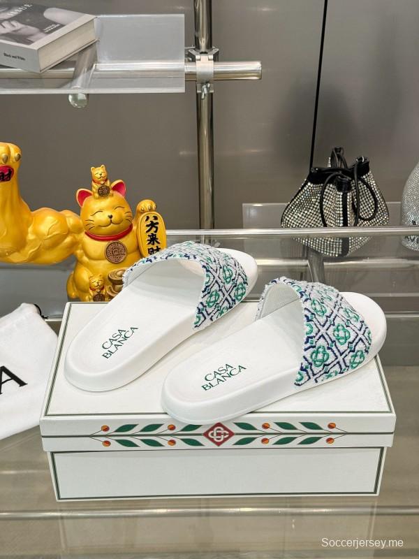 2025 Men CASA BLANCA White Green Blue Embroidered Leather Slippers KFY00160