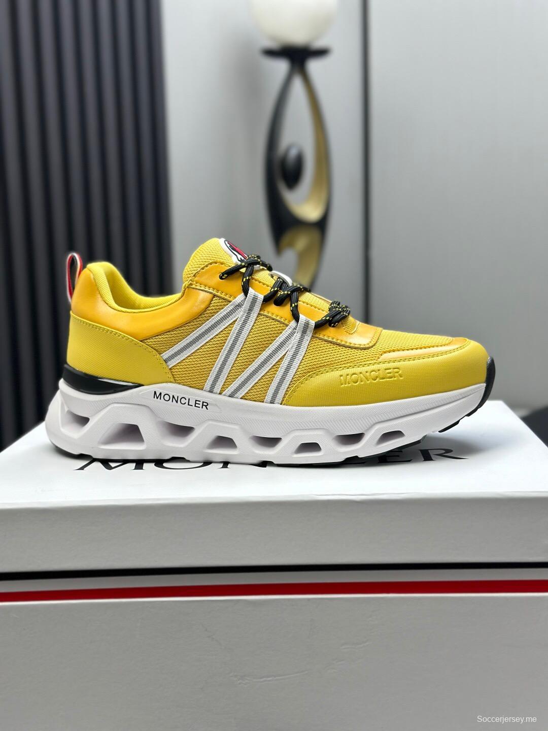 2025 Unisex Moncler Yellow Nylon Mesh Outdoor Sneakers KFY00390