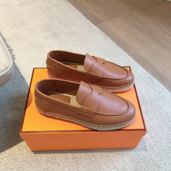 2025 Unisex Hermès Brown Leather Loafers AS00380
