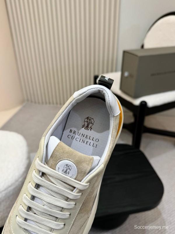 2025 Unisex Brunello Cucinelli Black Milk Blue Apricot Calfskin Leather Sneakers AS00320