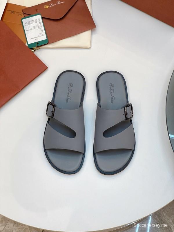 2025 Men Loro Piana Gray Leather Slippers AS00250