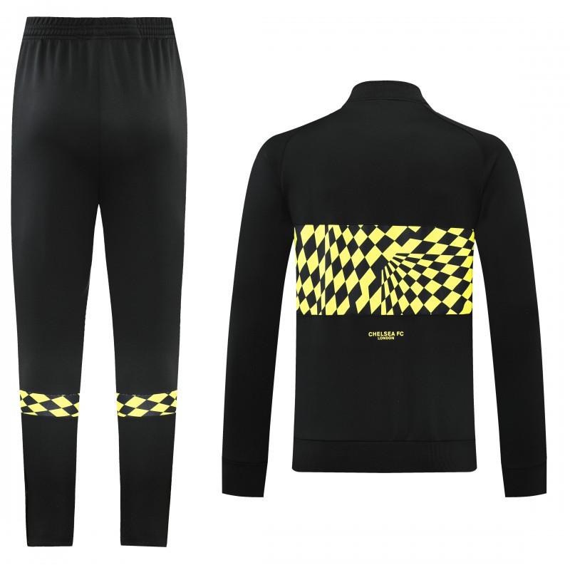 25/26 تشيلسي جاكيت تشيلسي أسود/أصفر بسحاب كامل + بنطلون طويل