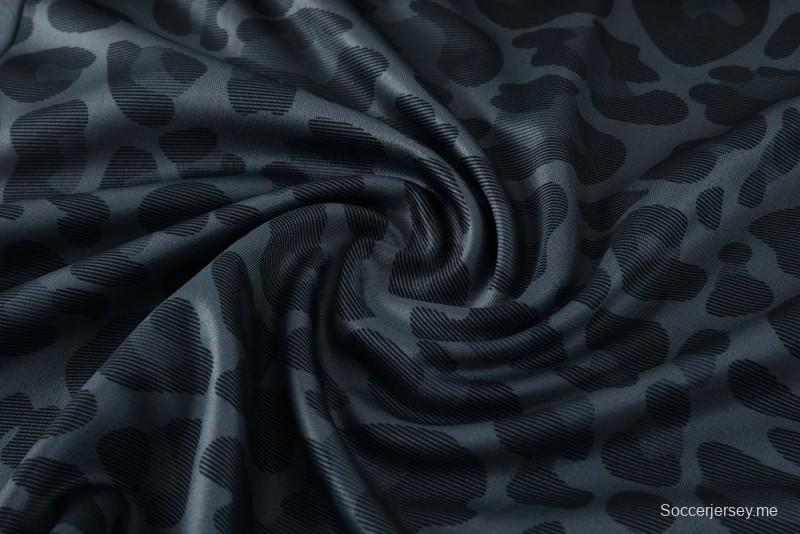 2025 Adidas Dark Grey & Black with Leopard Print Pattern and Orange Accents Half Zipper Jacket +Long Pants