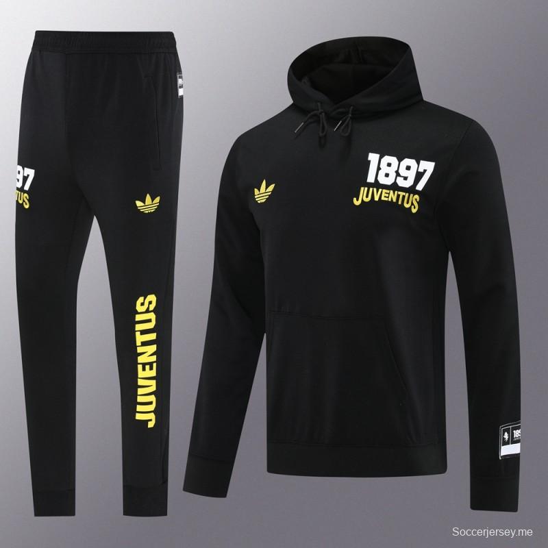 25/26 يوفنتوس جاكيت بغطاء أسود بغطاء أسود بسحاب كامل + بنطلون طويل