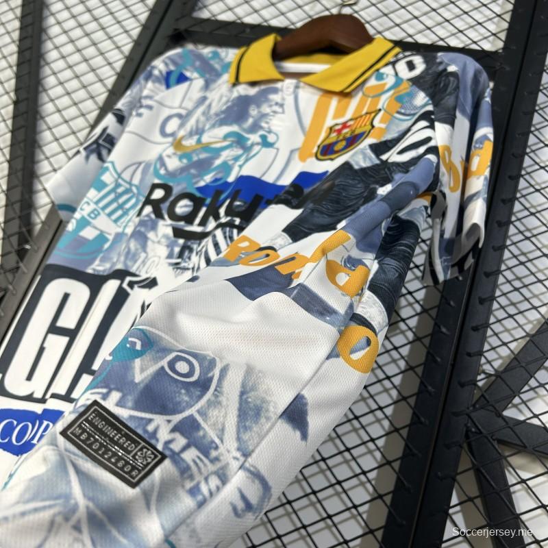 25/26 قميص نادي برشلونة أبيض مع قميص فن الكولاج الفني