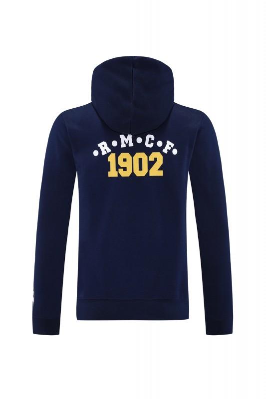 25/26 هودي ريال مدريد بسترة بغطاء أزرق داكن اللون الكحلي بسحاب كامل + بنطال طويل