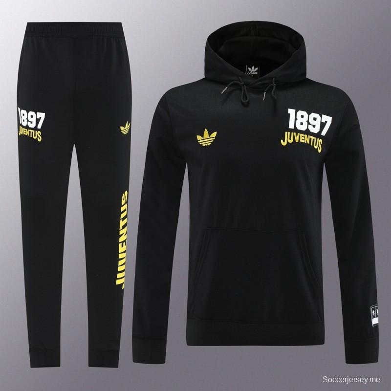 25/26 يوفنتوس جاكيت بغطاء أسود بغطاء أسود بسحاب كامل + بنطلون طويل