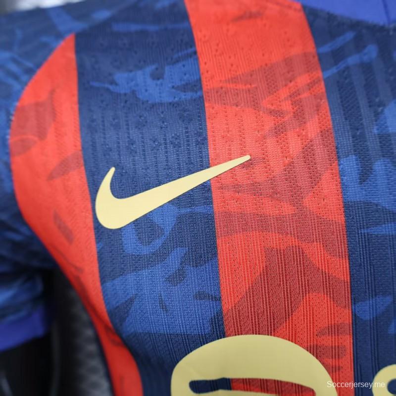 إصدار اللاعب 25/26 قميص برشلونة المنزلي أزرق مخطط بالأحمر مع راعي سبوتيفاي