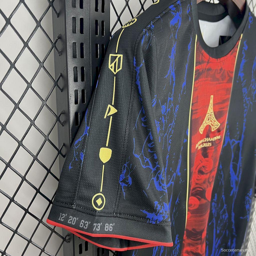 2025/26 باريس سان جيرمان (CAMPEONES DE EUROPA) قميص أحمر وأزرق