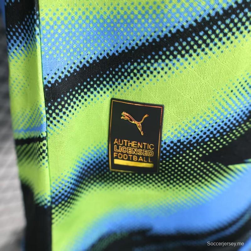 نسخة اللاعب 25/26 قميص أولمبيك مارسيليا أولمبيك مارسيليا أخضر نيون أزرق أسود مخطط متدرج اللون