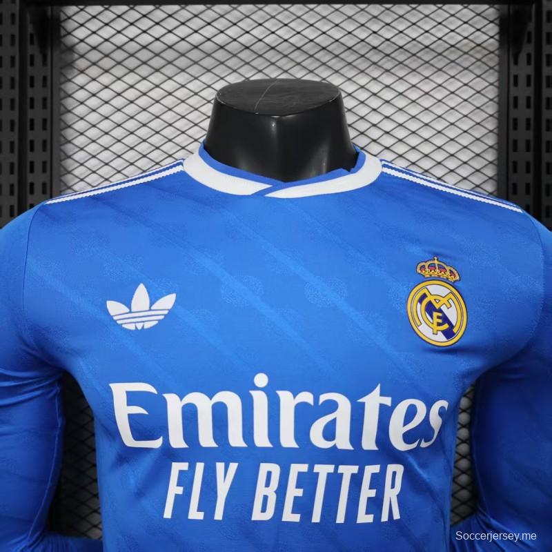 إصدار اللاعب 25/26 قميص ريال مدريد الثالث أزرق طويل الأكمام أزرق اللون
