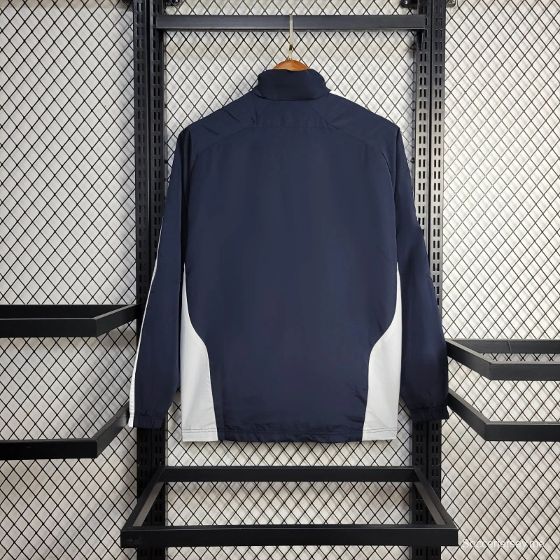 25/26 جاكيت ريال مدريد بلون أزرق داكن/أبيض سترة واقية من الرياح