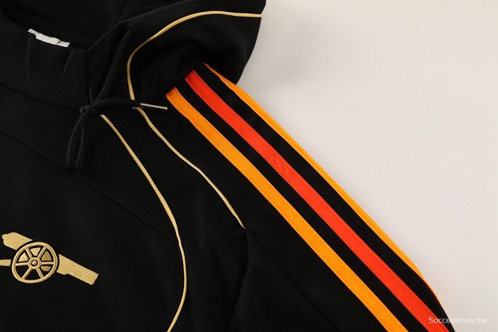 25/26 أرسنال جاكيت أسود كامل بسحاب أسود + بنطلون طويل